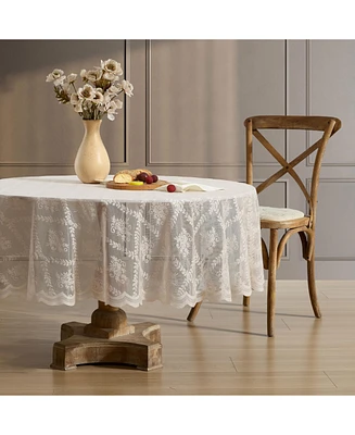 Hlc.me Isabella Floral Lace Fabric Tablecloth, Lace Fabric Table Cloth for Round Tables, Wrinkle Resistant Tablecloth