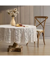 Hlc.me Isabella Floral Lace Fabric Tablecloth, Lace Fabric Table Cloth for Round Tables, Wrinkle Resistant Tablecloth