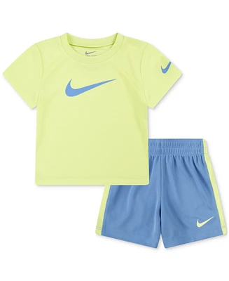 Nike Baby Short-Sleeve Swoosh T-Shirt & Shorts, 2 Piece Set
