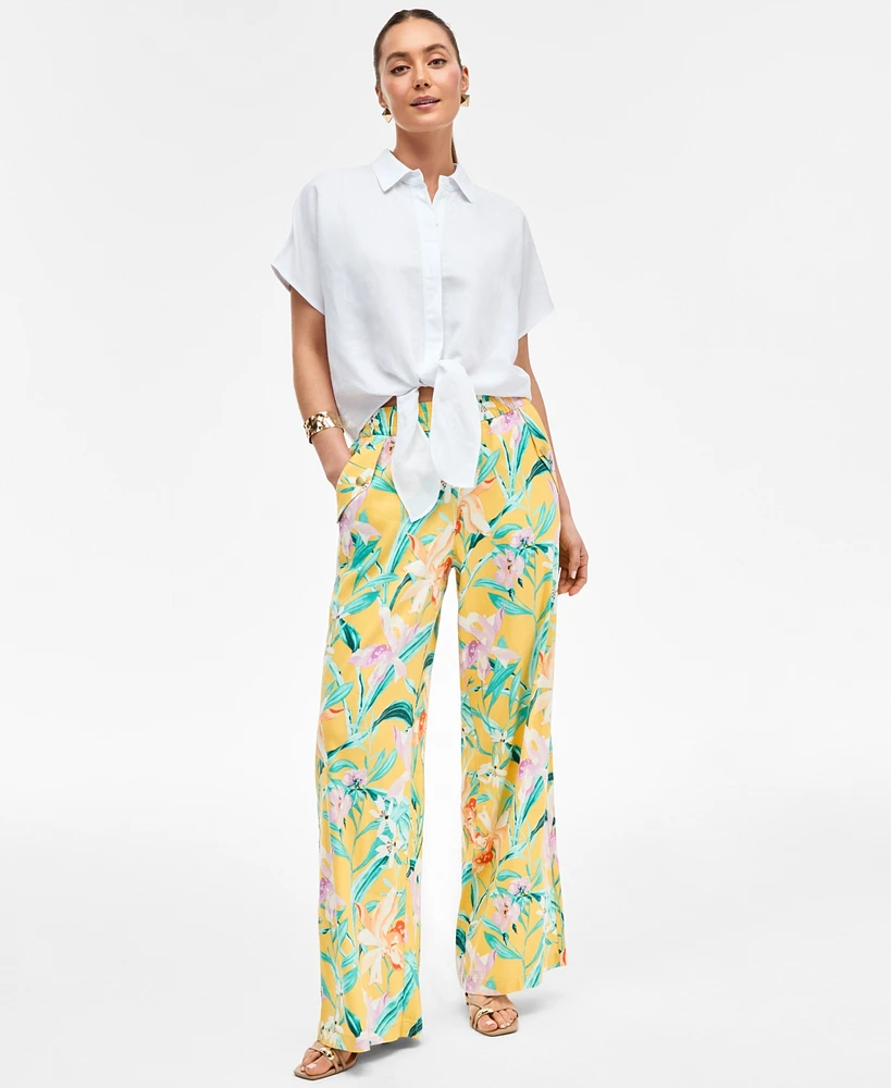 I.n.c. International Concepts Women's Printed Linen-Blend Wide-Leg Pants, Exclusively at Macy's