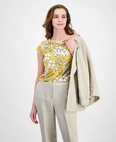 Kasper Womens Open Front 3 4 Sleeve Jacket Cowlneck Top Wide Leg Pants Regular Petite