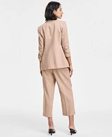 Bar Iii Womens Ruched Sleeve Linen Blazer Bow Blouse Cropped Pants Exclusively At Macys