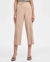 Bar Iii Women's Linen-Blend Pull-On Cropped Wide-Leg Pants, Exclusively at Macy's
