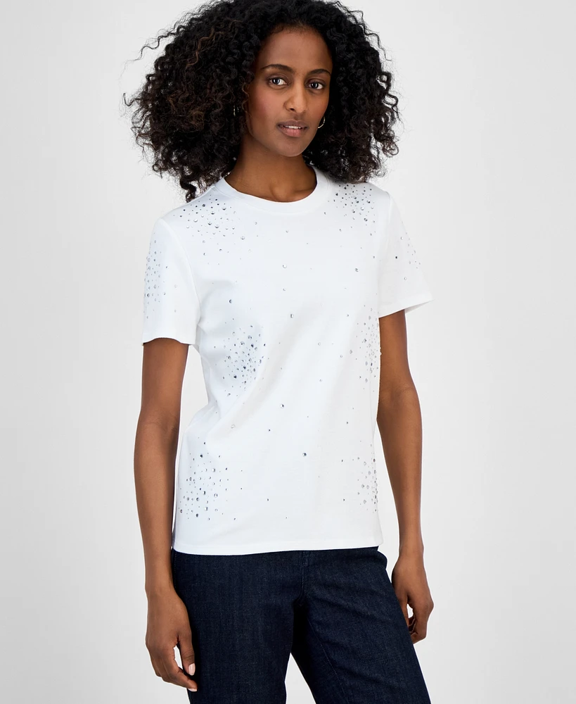 I.n.c. International Concepts Women's Cotton Embellished T-Shirt, Exclusively at Macy's