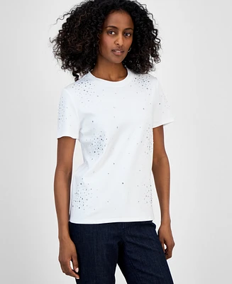 I.n.c. International Concepts Women's Cotton Embellished T-Shirt, Exclusively at Macy's