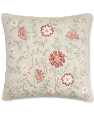 Charter Club Embroidered Flowers Decorative Pillow, 18" x 18", Exclusively at Macy's