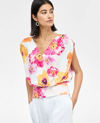 I.n.c. International Concepts Women's Floral-Print Ruched Top, Exclusively at Macy's