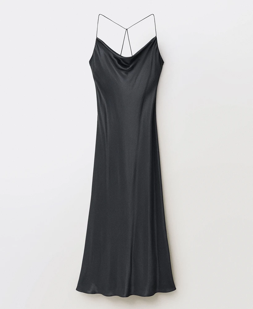 Mango Women's Draped Neckline Mulberry Silk Dress