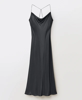 Mango Women's Draped Neckline Mulberry Silk Dress