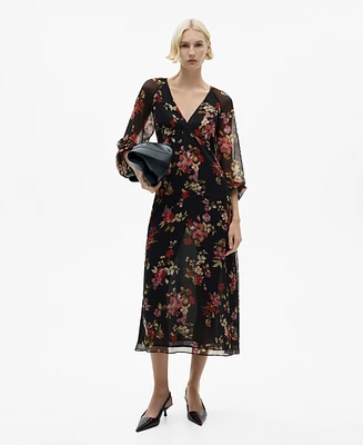 Mango Women's Floral Puff Sleeve Dress