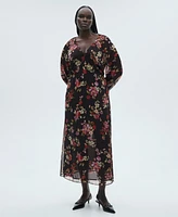 Mango Women's Floral Puff Sleeve Dress