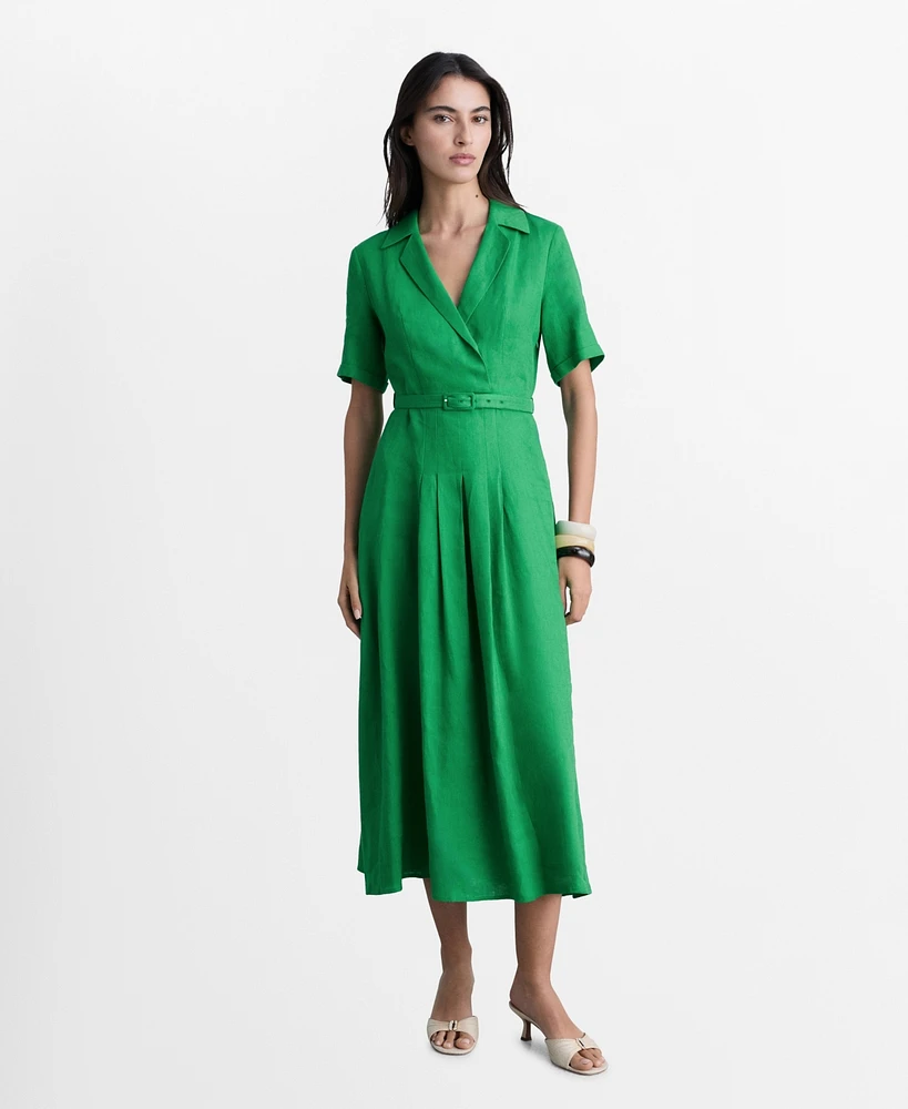 Mango Women's Belt Linen Dress