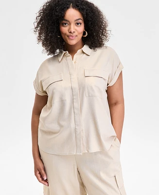 I.n.c. International Concepts Plus Hidden-Placket Pocket Shirt, Exclusively at Macy's