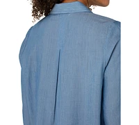 Liverpool Los Angeles Petite Long-Sleeve Popover Woven Blouse