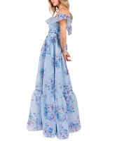 B Darlin Juniors' Floral Off-The-Shoulder Ruffle Gown