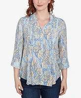 Ruby Rd. Petite Brushed Foulard Button Front Mandarin Collar Top