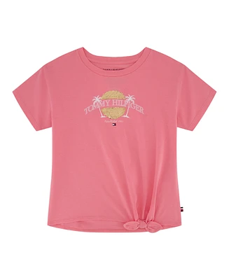 Tommy Hilfiger Big Girls Palm Sequin Side Tie Short Sleeve T-Shirt