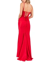 Alex & Sophia Juniors' Corset Draped-Front Side-Slit Gown