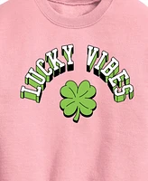 Hybrid Apparel Big Girls Lucky Vibes Graphic Crew Fleece T-Shirt