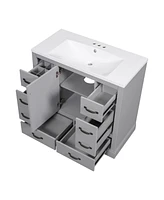 36" Bathroom Vanity with Sink Combo, Six Drawers, Multi-Functional Drawer Divider, Adjustable Shelf, Grey