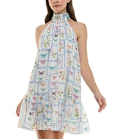 Taylor Women's Bow-Back Halter Mock Neck Trapeze Dress