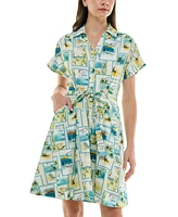 Taylor Petite Printed Short-Sleeve Belted Shirtdress