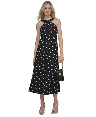 Dkny Women's Polka-Dot Crisscross Halter Midi Dress