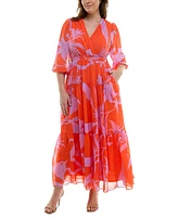 Taylor Plus V-Neck 3/4-Sleeve Tiered Maxi Dress