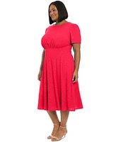 London Times Plus Eyelet Jersey Short-Sleeve Midi Dress