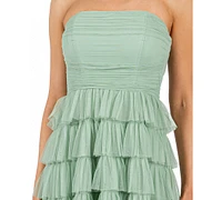 B Darlin Juniors' Strapless Ruffle-Skirt Gown