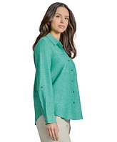 Jones New York Women's Linen-Blend Roll-Tab Shirt