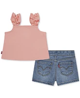 Levi's Baby Girls Ruffle Strap Butterfly Tank Top & Shorts, 2 Piece Set