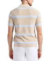 Men's Winder Short Sleeve Textured Striped Polo Sweater