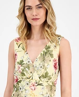 Connected Women's Floral Print Tiered Sleeveless Midi Dress