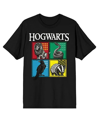 Harry Potter Hogwarts House Emblems Men's Black Graphic Tee-3XL