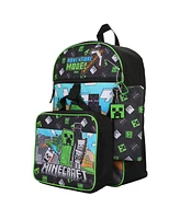 Minecraft 5-Piece Set: 16" Backpack, Lunchbox, Utility Case, Rubber Keychain, and Carabiner