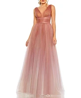 Mac Duggal Women's Glitter Ombre V-Neckline Sleeveless Gown