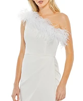Mac Duggal Women's Feather Trim One Shoulder Draped Dress