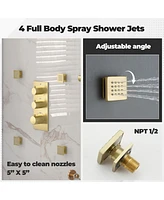 12-Inch Luxury Thermostatic Shower System with Body Jets, Stainless Steel Square Rainfall Head, and Handheld