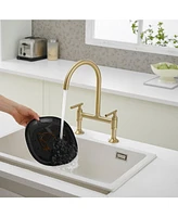 Modern Double Handle 2-Holes Deck Mount Bridge Kitchen Faucet with 360 Swivel Spout Sink Faucet