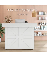 Tribesigns Reception Desk with Light, 55-Inch Front Desk with Cable Grommets, Modern Retail Counter Table for Salon, Lobby, Shop, Office Reception Roo