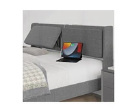 Queen Bed Frame with Usb Ports, Platform Bed Frame with Linen Fabric Adjustable Headboard