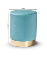 Baxton Studio Chaela Contemporary Glam and Luxe Sky Blue Velvet Fabric Upholstered and Gold Finished Metal Ottoman