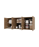Fm Furniture Lydia Wall Cabinet kitchen in Melamine wit 4 Doors and Glass Storage, Natural Oak