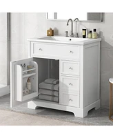 30" White Bathroom Vanity Cabinet with Sink Top and Storage