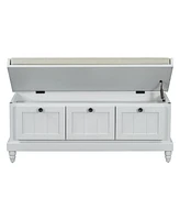 Classic Storage Bench with Cushioned Seat and Three Drawers for Entryway and Living Room (Light Gray)