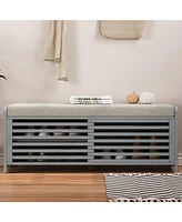 Distressed Shutter Storage Bench with Acacia Veneer for Retro Charm for Living Room