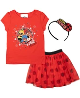 Miraculous Ladybug Rena Rouge Queen Bee Girls T-Shirt, Skirt and Satin Headband 3 Piece Outfit Set Little Kid to Big