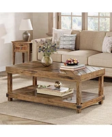 Tribesigns Farmhouse Coffee Table, 47-Inch Wood Center Table with Storage Shelf, 2-Tier Rectangle Cocktail Tea Table with Sturdy Frame for Living Room