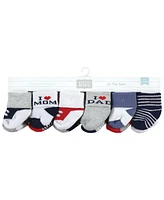 Hudson Baby Boys Cotton Rich Terry Socks 24-Pack, Mom Dad Navy Red, 0-6 Months